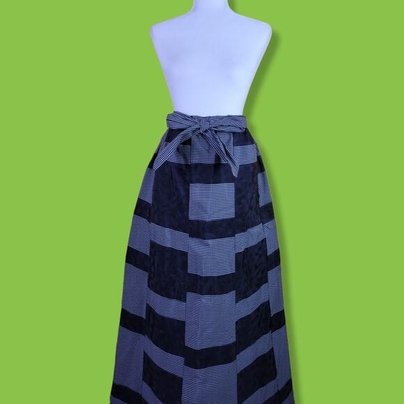 Vintage Mr. Hank Maxi Skirt Plaid and Floral Patchwork with Scarf/Belt - Picture 2 of 6